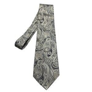 Nubio Collezione Esclusivo Mens‎ Silk Tie Silver Grey Black Paisley Jacquard